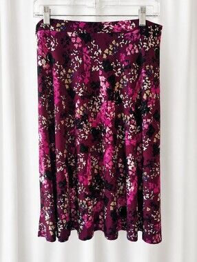 George Women's Floral Midi Skirt Maroon Black M Pull on Whimsigoth Fairy Stretch